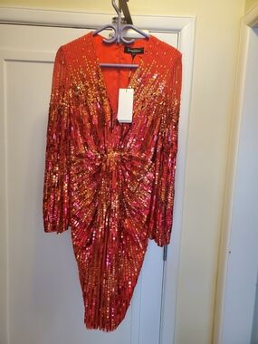 Jenny Packham Sequin Twist Front Dress - Red & Pink Ombre NWT